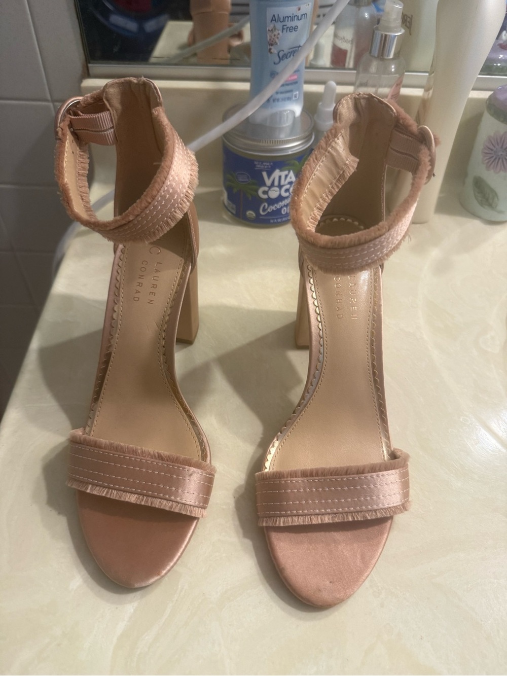 LC Lauren Conrad Dusty Pink Ankle-Strap Block Heel Sandals